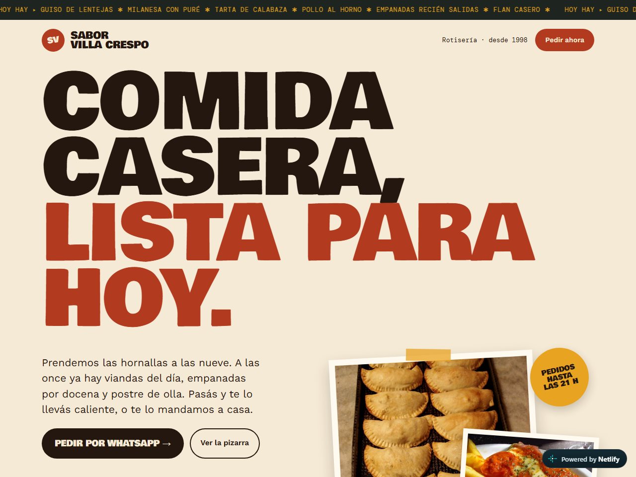Página de inicio de Sabor Villa Crespo, rotisería